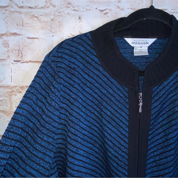 Exclusively Misook Blue Black Striped Knit Full Zip Cardigan Size 1X - Picture 2 of 7